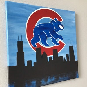Chicago Cubs Walking Cubbie Bear Cityscape Silhouette 12x12 image 2