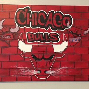 Chicago Bulls 16x20 Canvas Painting Faux Red Brick image 4