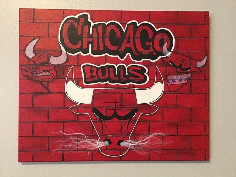 Chicago Bulls 16x20 Canvas Painting Faux Red Brick image 4