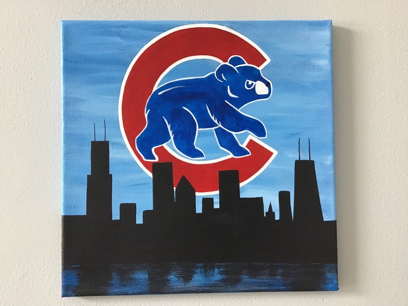 Chicago Cubs Walking Cubbie Bear Cityscape Silhouette 12x12 image 4