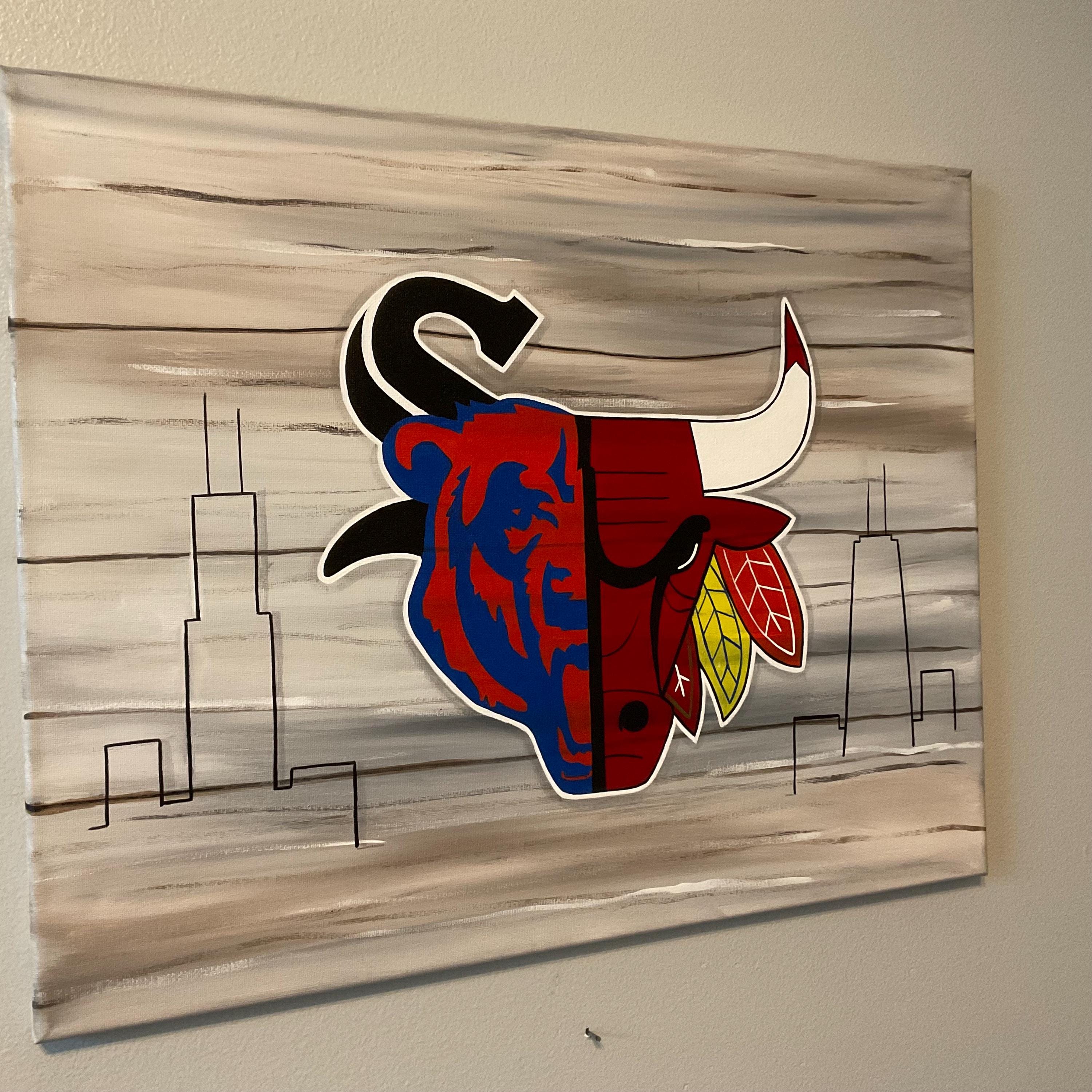 Chicago All Sport Faux Wood Background-white Sox, Bears, Bulls