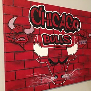 Chicago Bulls 16x20 Canvas Painting Faux Red Brick image 2