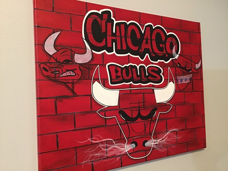 Chicago Bulls 16x20 Canvas Painting Faux Red Brick image 2