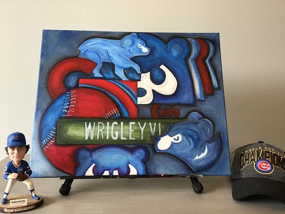 Cubs Abstract Art 16x20 Canvas Painting 