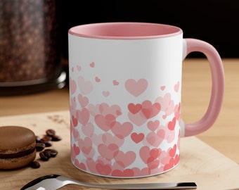 Pink Hearts Mug, Pink Valentine's Day Coffee Mug, Valentine Hearts Coffee Mug, Valentine Gift Mug