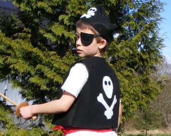 Kids Pirate Costume Dress-up Birthday Halloween 4 Piece Felt Costume-Handmade