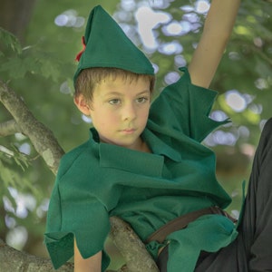 Peter Pan/Robin Hood Costume 3 Piece Felt Dress Up Pretend Play Girl or Boy Halloween Girl Sizes Available-Handmade in the USA Dark Green