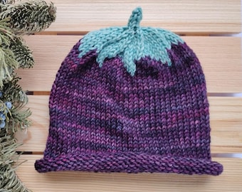 Hand Knit Merino Wool Eggplant Hat: Baby Toddler Purple Beanie-Gift-Luxuriously Soft