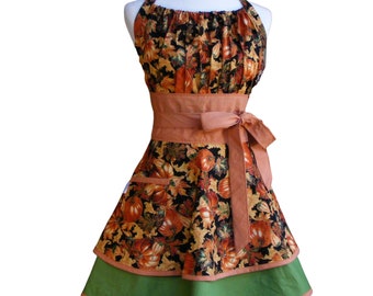 Pumpkin Spice Flirty Apron: Thanksgiving Fall Leaves Retro Kitchen