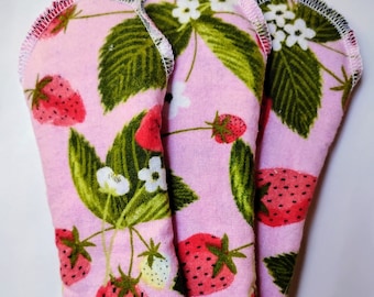 Strawberry Cotton Flannel Reusable Menstrual Pads, Set of 3