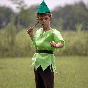 Peter Pan/Robin Hood Costume 3 Piece Felt Dress Up Pretend Play Girl or Boy Halloween Girl Sizes Available-Handmade in the USA Lime Green