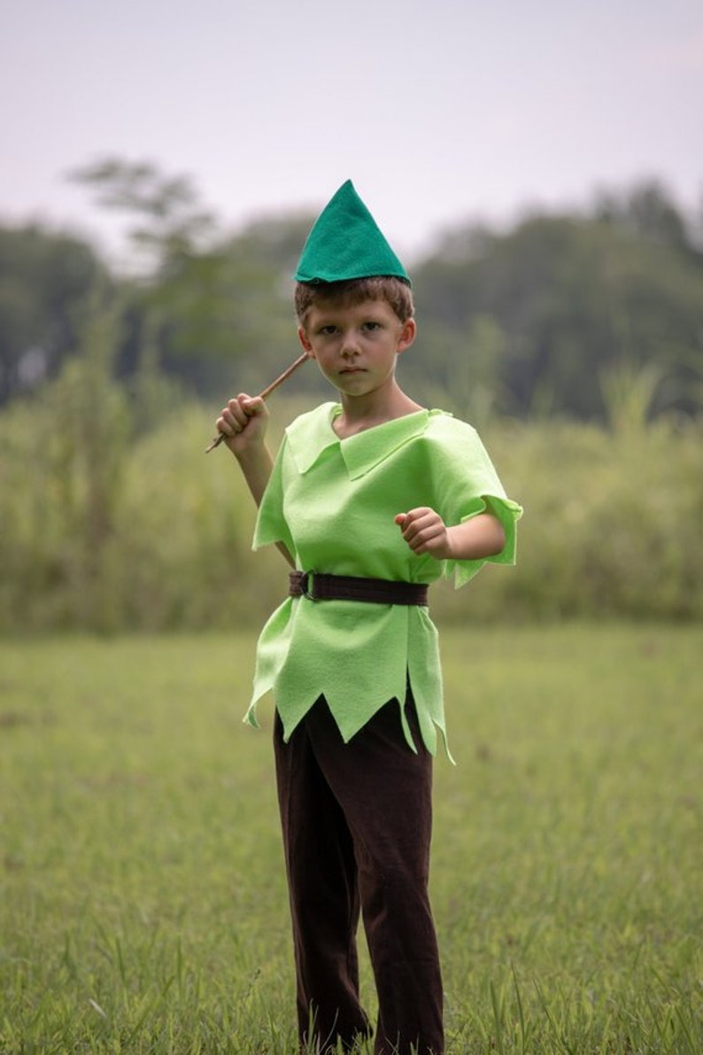 Peter Pan/Robin Hood Costume 3 Piece Felt Dress Up Pretend Play Girl or Boy Halloween Girl Sizes Available-Handmade in the USA Lime Green