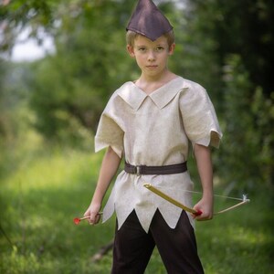 Peter Pan/Robin Hood Costume 3 Piece Felt Dress Up Pretend Play Girl or Boy Halloween Girl Sizes Available-Handmade in the USA Oatmeal