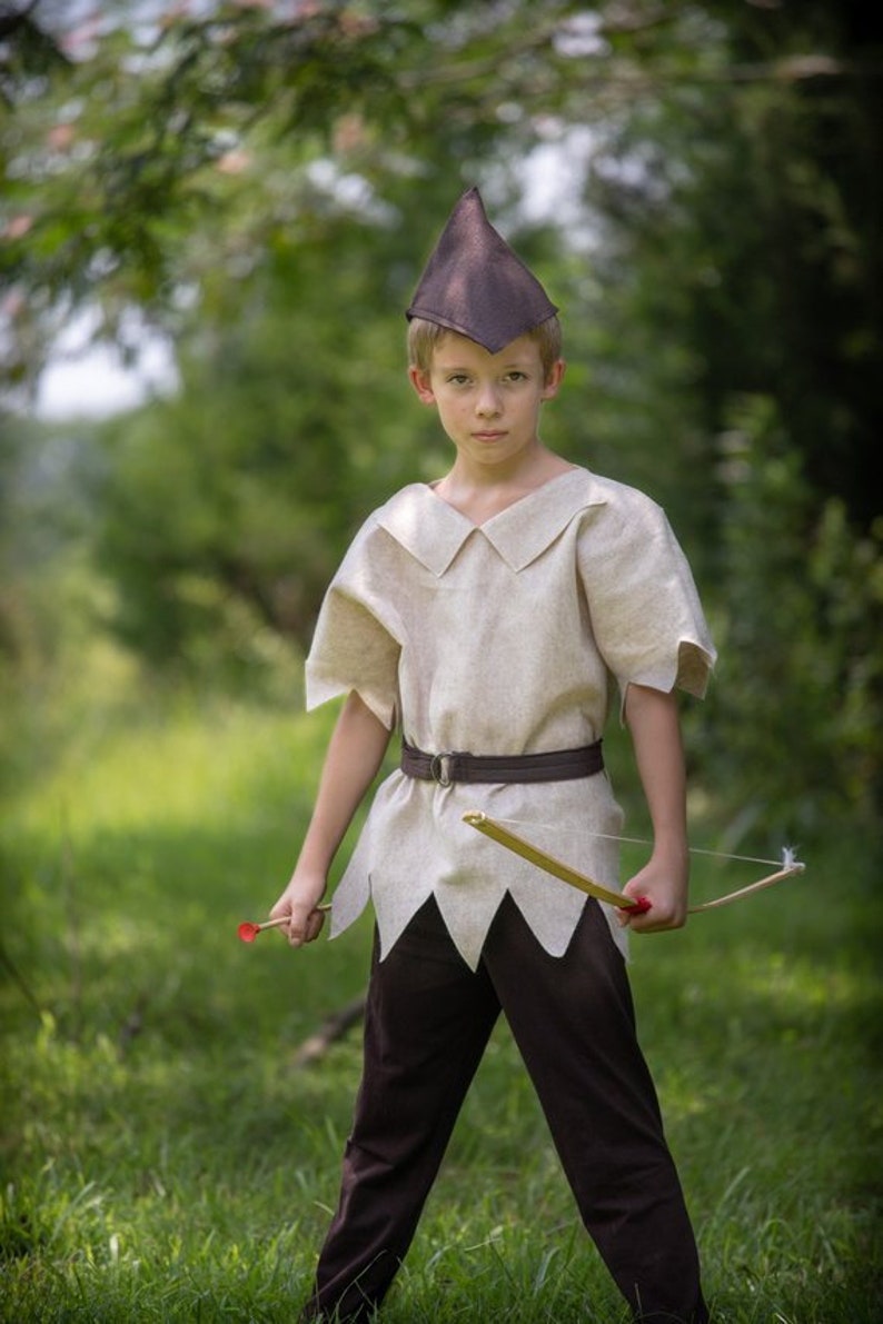 Peter Pan/Robin Hood Costume 3 Piece Felt Dress Up Pretend Play Girl or Boy Halloween Girl Sizes Available-Handmade in the USA Oatmeal