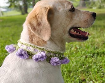 Dog Cat Pet Lavender Bluebells Floral Collar Photo Shoot Birthday Anniversary Party Hand Crochet