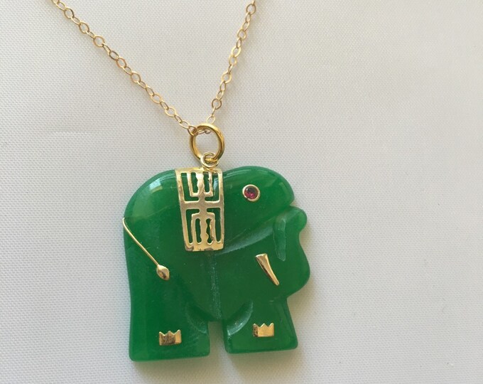 Elephant Charm Necklace Jade Pendants Boho Jewelry Etsy