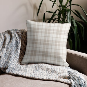 Latte Plaid Pillow Home Decor Living Room Bedroom Decor Tartan Premium Pillow  Beige Pillow Insert Included