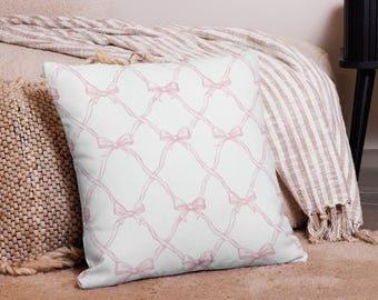 Almohada de primera calidad con lazo rosa para decoración del hogar, habitación de niñas, decoración de dormitorio infantil, relleno de almohada coqueta incluido, 3 tamaños