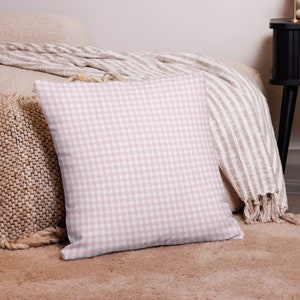 Pink Gingham Premium Pillow Home Decor Nursery Girls Room Decor Flower Pillow Insert Included