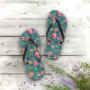 Flamingo Flip Flops, Fun Summer Sandals, Beach Ready Footwear, Vacation Essentials, Tropical Vibe Relaxation Shoes, Gift for Sunshine Lovers