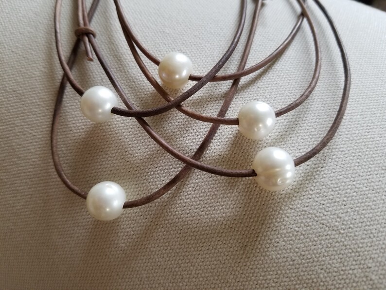 AAA Freshwater Pearl Necklace on Leather Cord