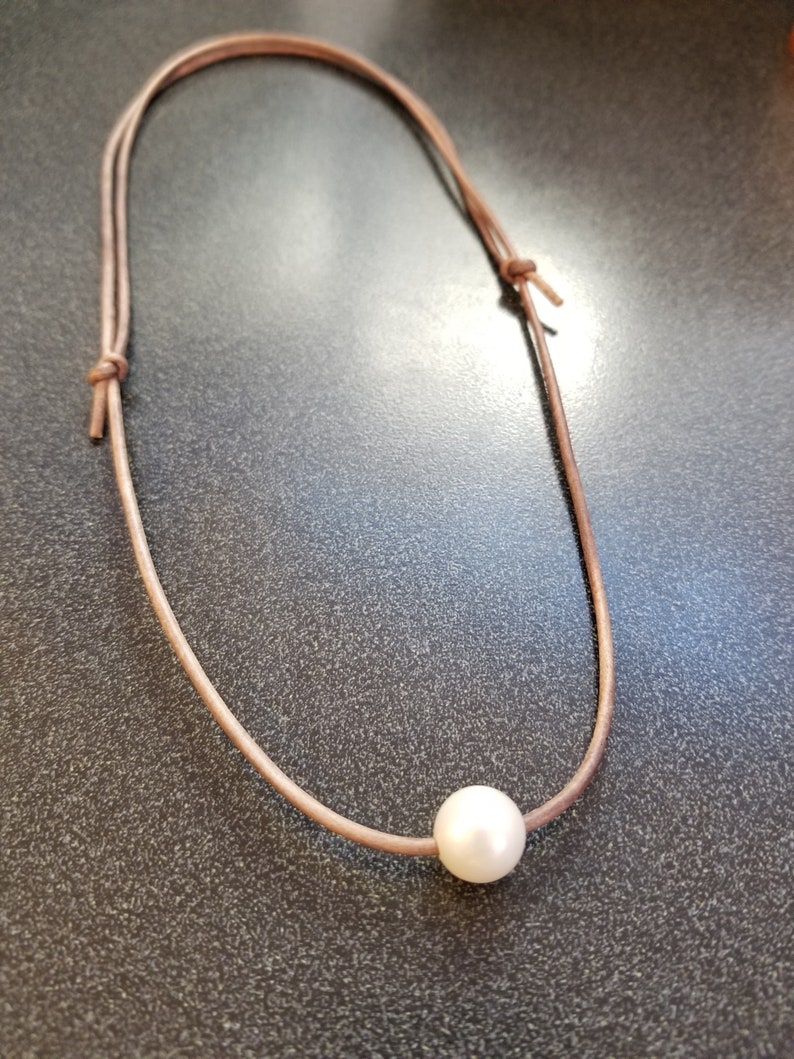 AAA Freshwater Pearl Necklace on Leather Cord