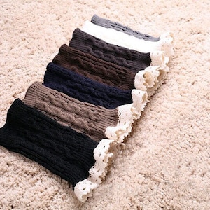 Women Lace Ruffle Cable Knit Leg Warmers Boot Cuffs Long Socks Leggings  Sweet