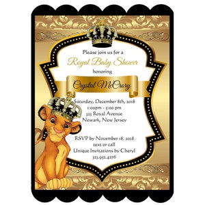 15 favolosi inviti per baby shower con re leone d'oro e principe