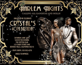 15 FABULOUS Harlem Nights Feathers Couple Birthday / Event Invitation