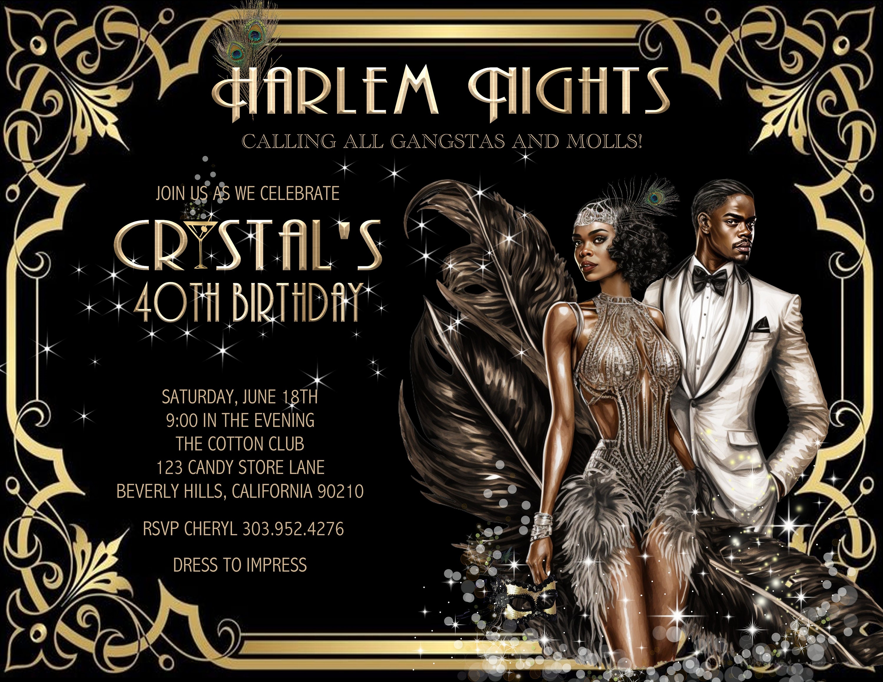15 FABULOUS Harlem Nights Feathers Couple Birthday / Event
