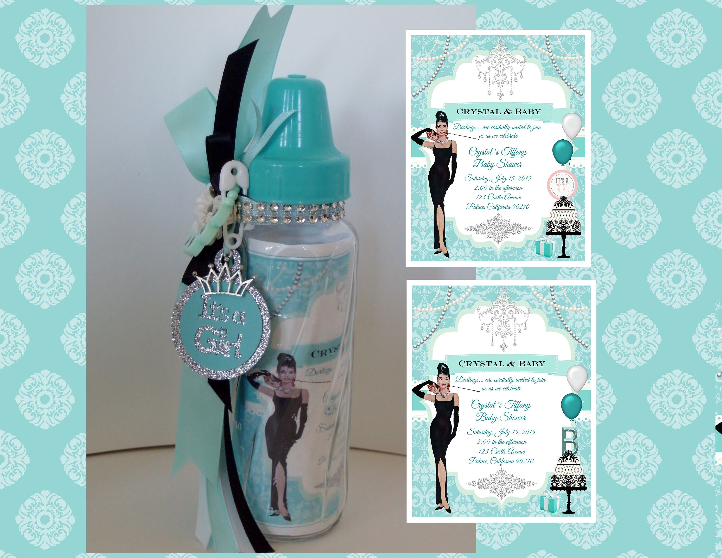 10 FABULOUS Teal Blue Glass Keepsake Baby Bottle Shower Invitations Etsy