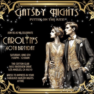 15 FABULOUS Gatsby Nights Golden Couple Birthday / Event Invitation (Digital Image Available)