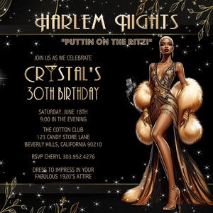 15 FABULOUS Harlem Nights Gold Lady Einladung zum Geburtstag / Event