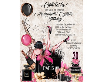 15 FABULOUS Ooh La La! Paris Birthday  / Event Invitation (Digital Image Available)