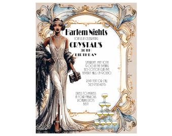 Harlem Nights Birthday Invitation, 1920s Flapper Style (Digital Image Available)