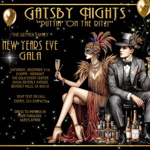 15 FABULOUS Gatsby New Years Gala / Event Invitation (Digital Image Available)