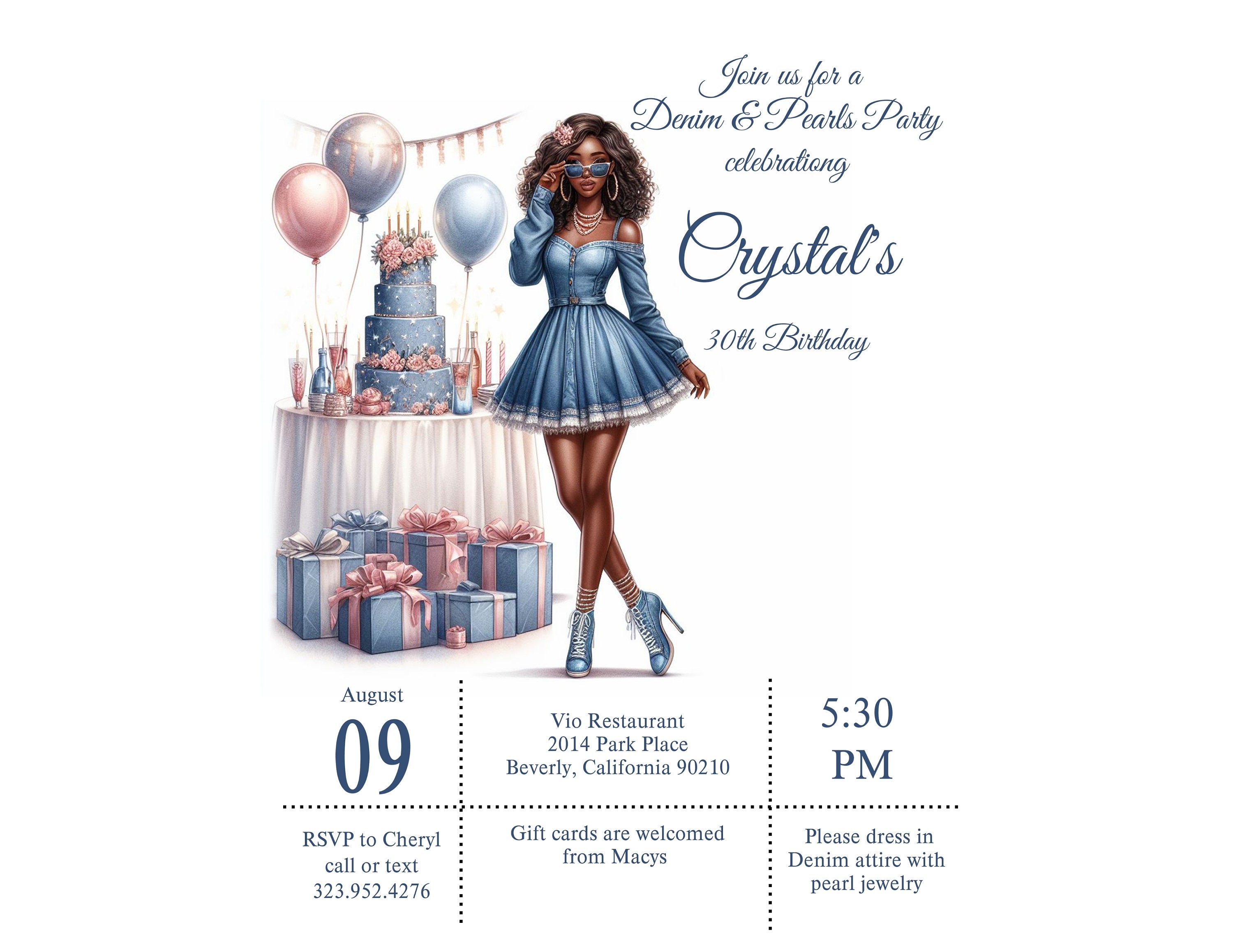 15 FABULOUS Diamonds Denim Shades Birthday Invitations