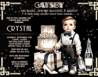 Babypartyeinladung Gatsby: Roaring 20s Theme (15er Set)