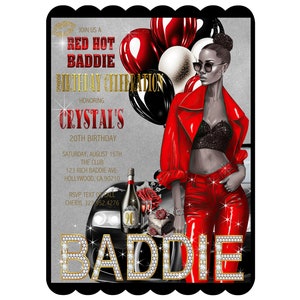 15 FABULOUS Red Hot Birthday Baddie / Event Invitation (Digital Image Available)