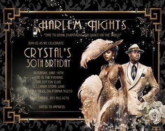 Harlem Nights Birthday Invitation, Elegant Couple (Digital Image Available)