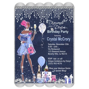 15 FABULOUS Diamonds & Denim Birthday Invitations (Digital Image Available)