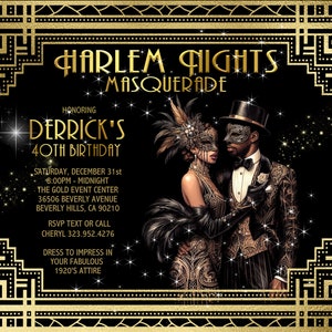15 FABULOUS Harlem Nights Masquerade Geburtstag III / Event Einladung
