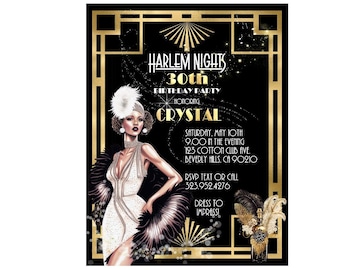 Harlem Nights Lady Birthday / Event Invitation sold in sets of 15 (Digital Image Available)