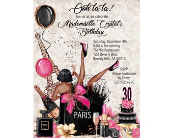 15 FABULOUS Ooh La La! Paris Birthday / Event Invitation (Digital Image Available)