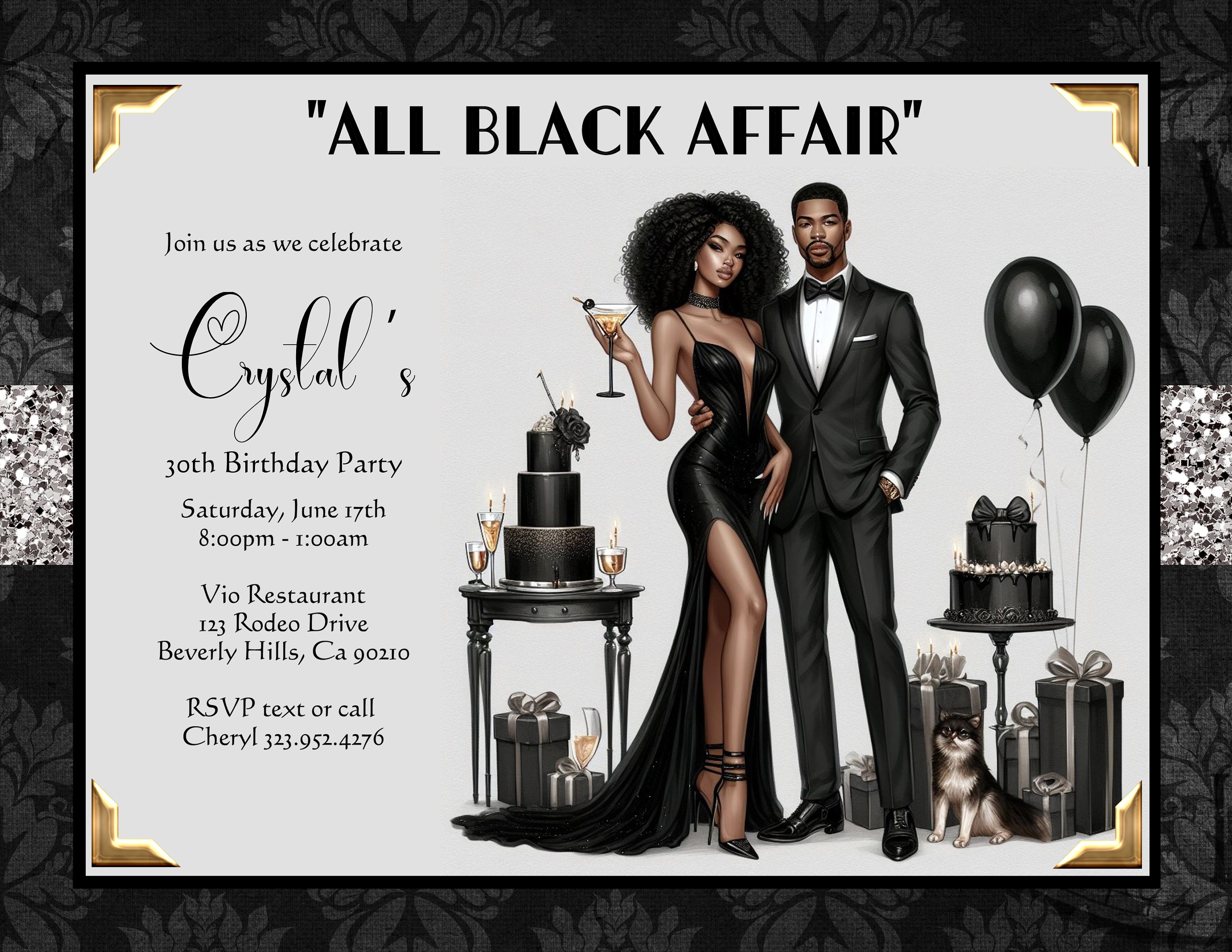15 FABULOUS ALL BLACK Affair Party and Event Invitation (Digital Image Available)