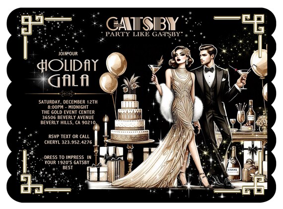 15 FABULOUS Gatsby Nights Golden Holiday Gala / Event Invitation (digital  Image Available) - Etsy
