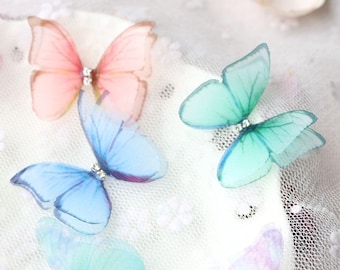 Farfalla di seta 10 pezzi con CZ. Farfalle di seta Ali di farfalla in organza 3D