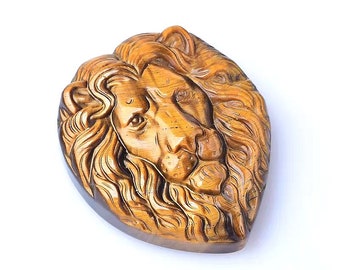 Gold Tiger Eye Gemstone Pendant - Lion Pendant - Carved Gemstone Pendant - Drilled pendant Gemstone For Jewellry DIY