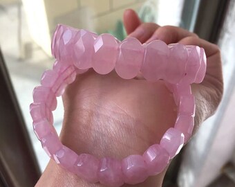 Rose Quartz Bracelet. Pink Gemstone Bracelet Women / Girl. Faceted Gemstone Bracelet Hand Jewelry