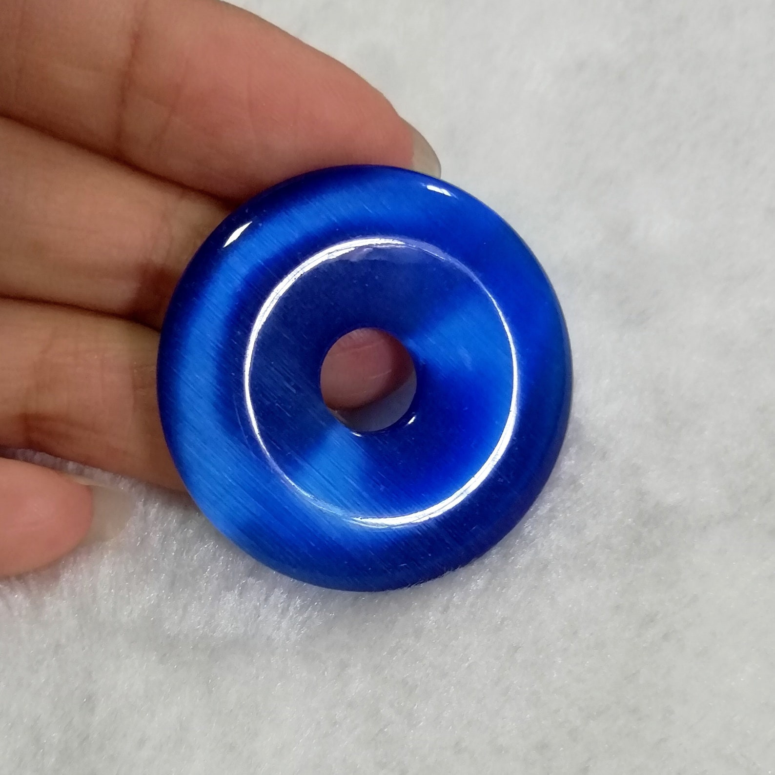 Cymophane Pendant Dark Blue Gemstone Pendant Circle Etsy